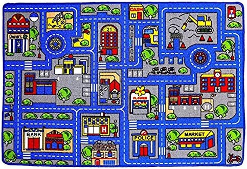 Kids Rug Town Map 5' X 7' Childrens Area - Street Map Non Skid Backing (59" x 82")