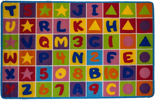 Kids Rug Numbers and Letters Area Rug 3' x 5' (3'3" X 4'9") (39" x 56") ( 99cm x 142cm) Non Slip Gel backingNUMBERS and Letters