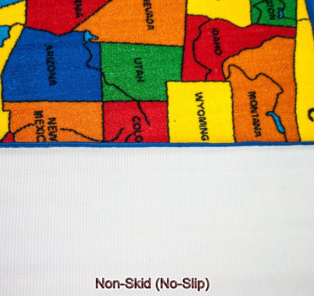 Kids Rug USA Map Area Rug 5x7 (Approx : 4'11" X 6' 10") Non Slip Gel Backing Activity Centerpiece Play Mat