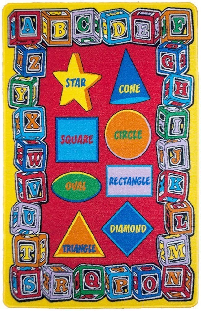 Kids Rugs Alphabet Shapes 8 x 10 Abc's Learning for Playroom and Nursery 7' feet 2" inch by 10' ft (7'2" X 10')
