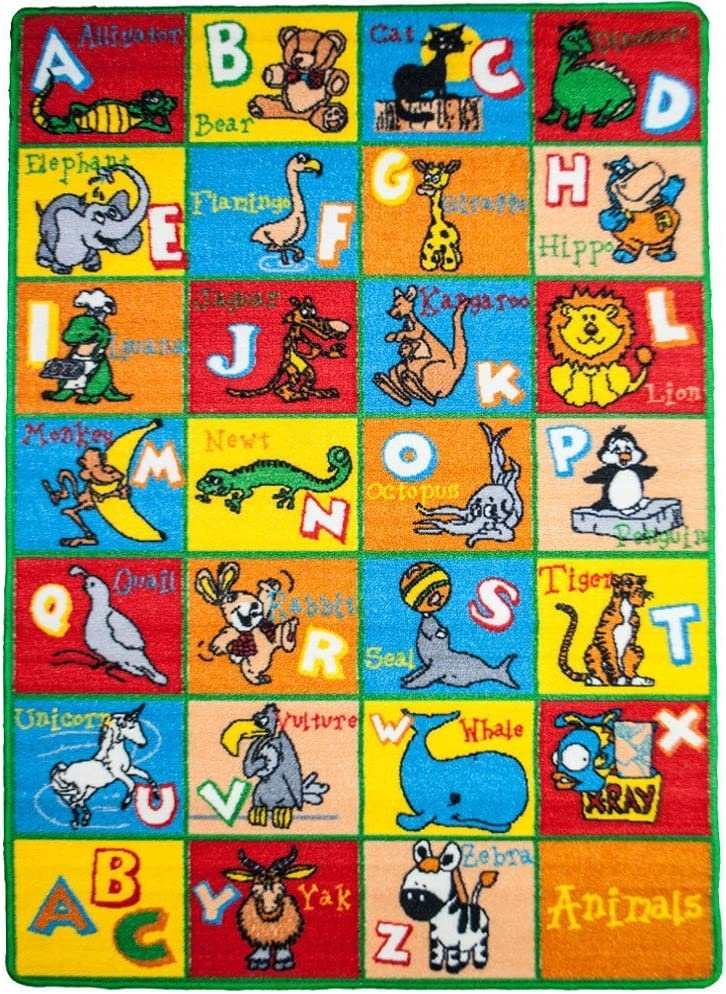Kids Rug Alphabet Animals Area Rug 5' x 7' Children Area Rug for Playroom & Nursery - Non Skid Gel Backing (59" x 82")