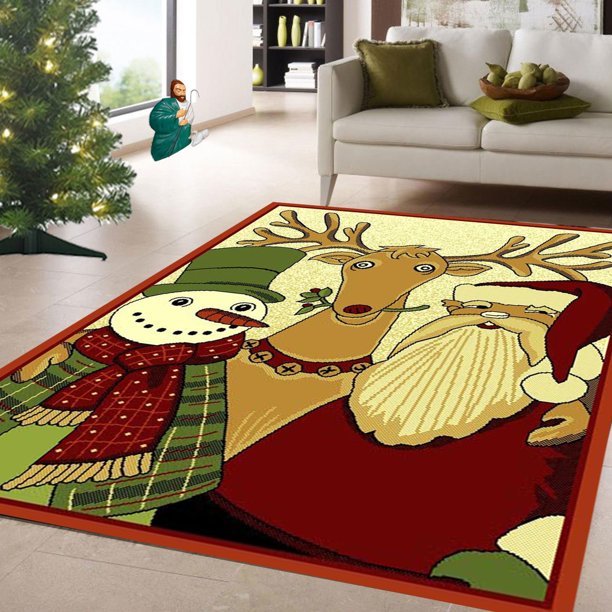 Christmas Rug Holiday Décor Santa & Friends Approximately : 3'4" x 4'6" Woven for Home Dining Room Living Room